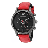 Emporio Armani Luigi Chronograph Black Dial Red Leather Strap Watch For Men - AR1971