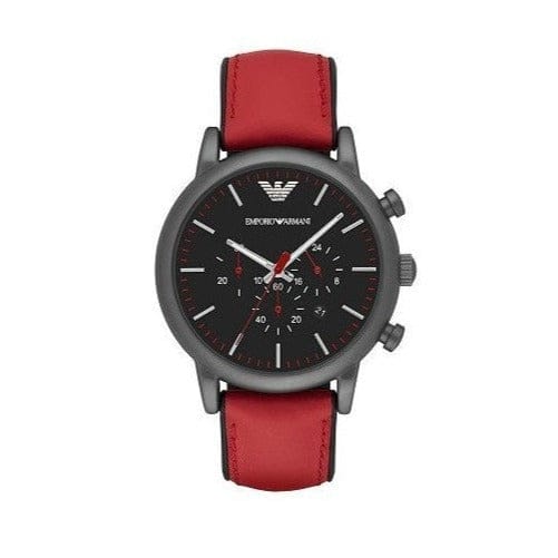 Emporio Armani Luigi Chronograph Black Dial Red Leather Strap Watch For Men - AR1971