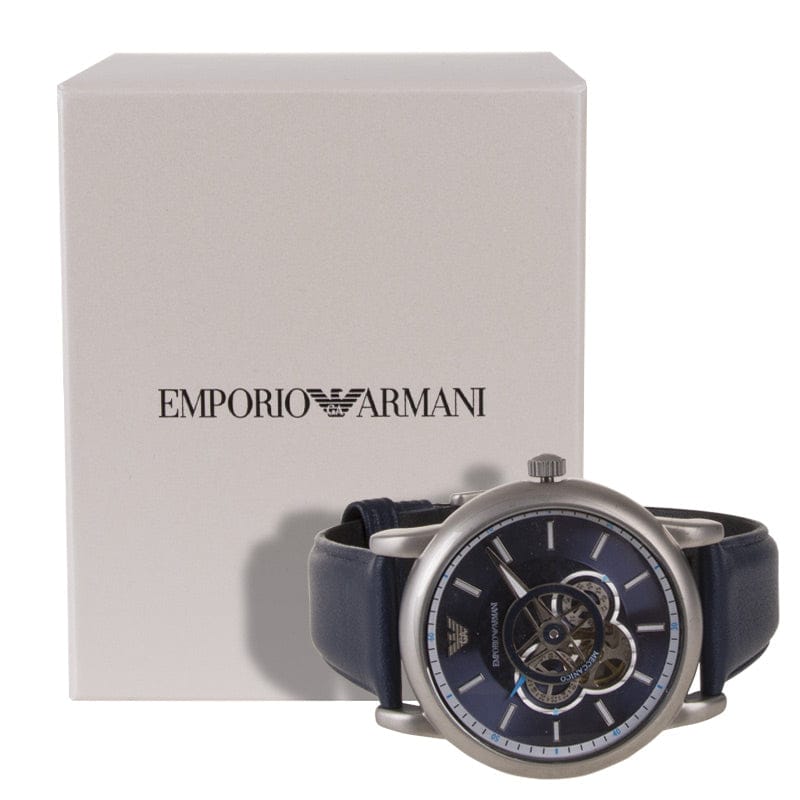 Emporio Armani Luigi Chronograph Blue Dial Black Leather Strap Watch For Men - AR60011