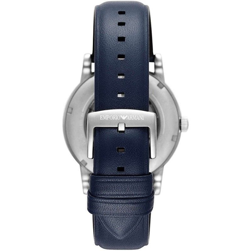 Emporio Armani Luigi Chronograph Blue Dial Black Leather Strap Watch For Men - AR60011