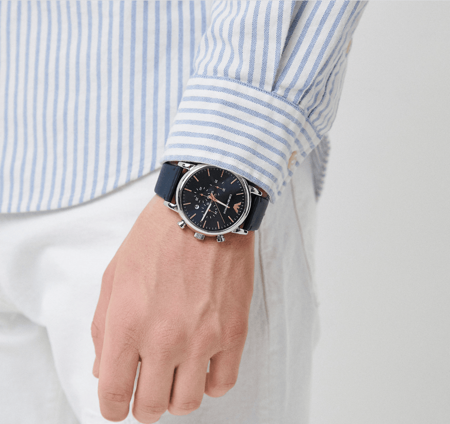 Emporio Armani Luigi Chronograph Blue Dial Blue Leather Strap Watch For Men - AR11451