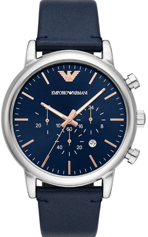 Emporio Armani Luigi Chronograph Blue Dial Blue Leather Strap Watch For Men - AR11451
