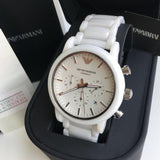 Emporio Armani Luigi Chronograph Ceramic White Dial White Ceramic Strap Watch For Men - AR1499