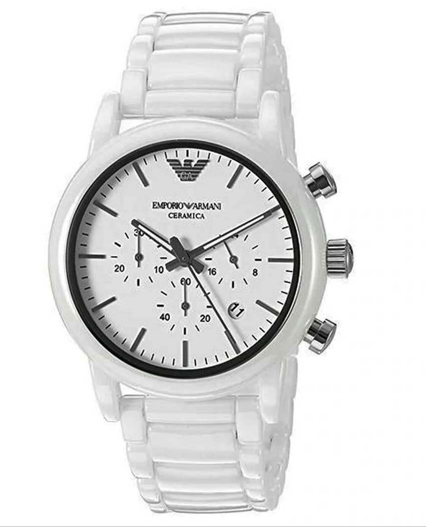 Emporio Armani Luigi Chronograph Ceramic White Dial White Ceramic Strap Watch For Men - AR1499