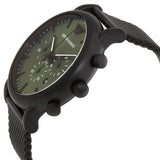 Emporio Armani Luigi Chronograph Green Dial Black Mesh Bracelet Watch For Men - AR11470