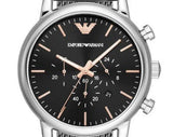 Emporio Armani Luigi Chronograph Quartz Black Dial Silver Mesh Bracelet Watch For Men - AR11429