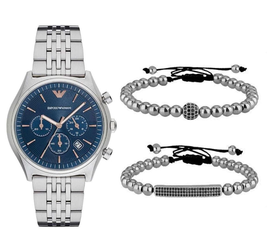 Emporio Armani Luigi Chronograph Quartz Blue Dial Silver Steel Strap Watch For Men - AR1974