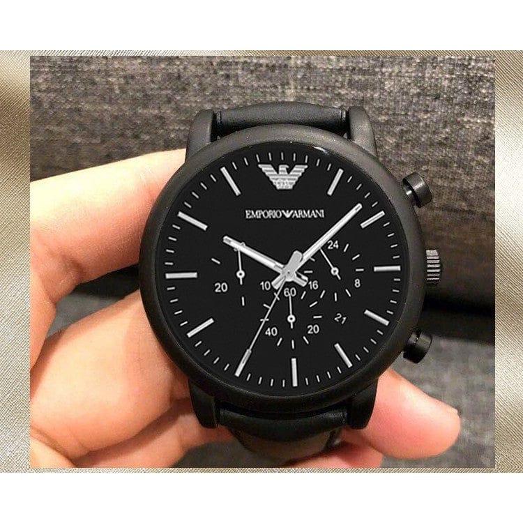 Emporio Armani Luigi Chronohraph Black Dial Black Leather Strap Watch For Men - AR1970