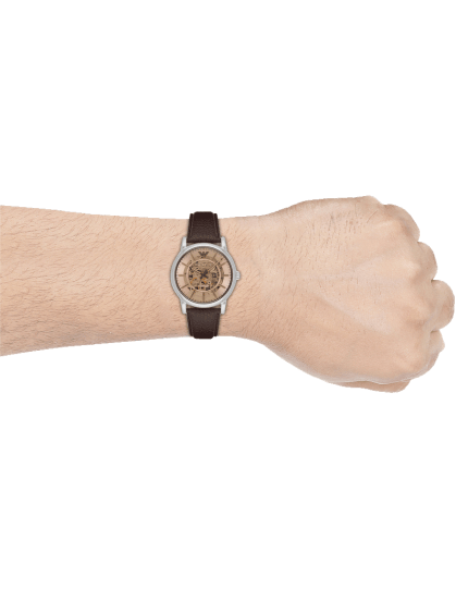Emporio Armani Luigi Meccanico Brown Dial Brown Leather Strap Watch For Men - AR1982