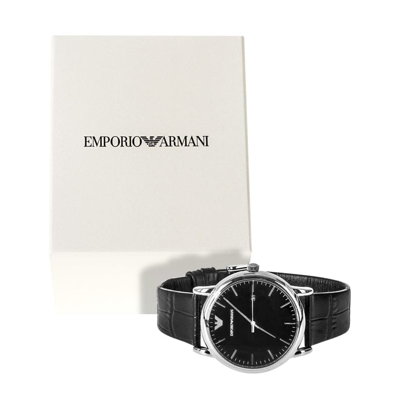 Emporio Armani Luigi Quartz Black Dial Black Leather Strap Watch For Men - AR2500