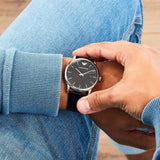 Emporio Armani Luigi Quartz Black Dial Black Leather Strap Watch For Men - AR2500