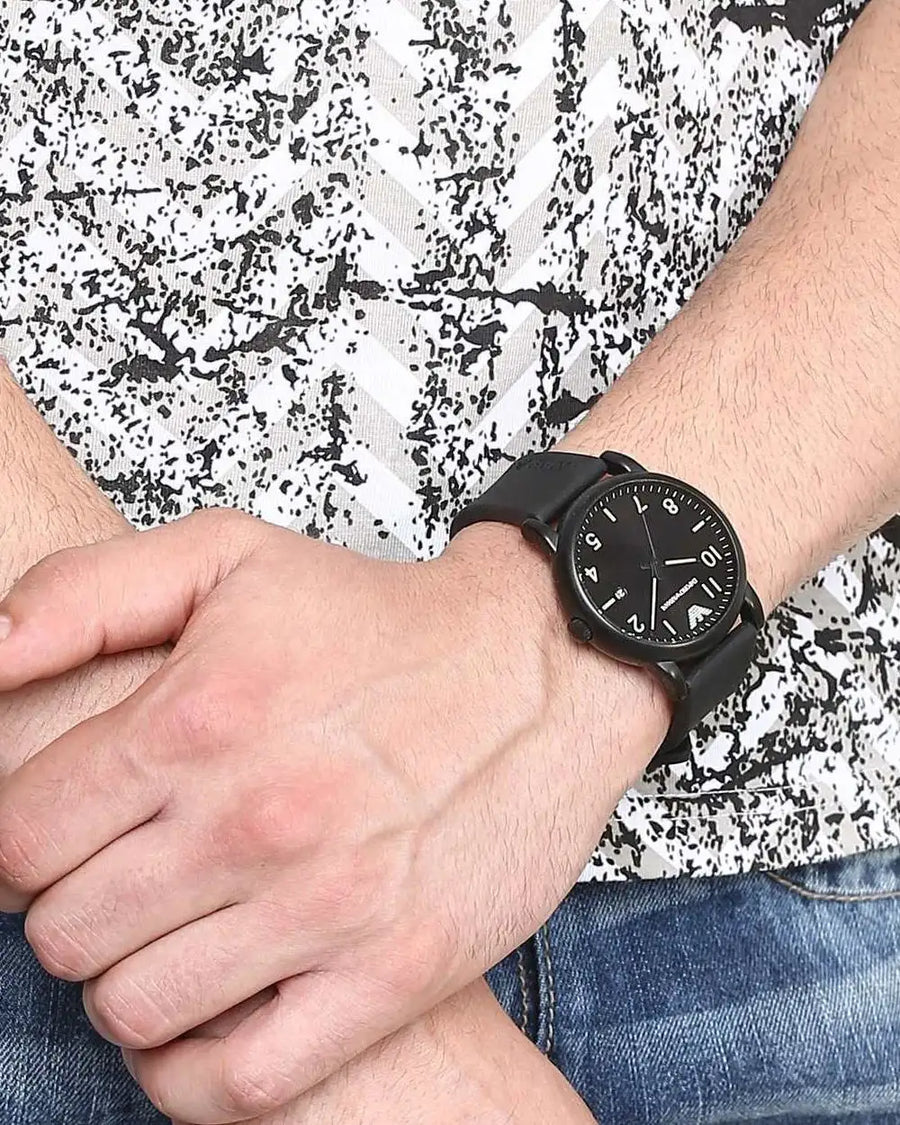 Emporio Armani Luigi Quartz Black Dial Black Silicon Strap Watch For Men - AR11071