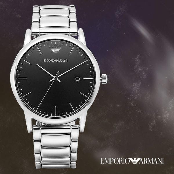 Emporio Armani Luigi Quartz Black Dial Silver Steel Strap Watch For Men - AR2499