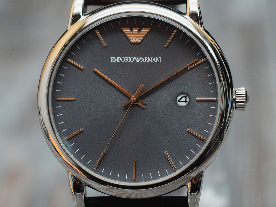 Emporio Armani Luigi Quartz Gray Dial Brown Leather Strap Watch For Men - AR1996