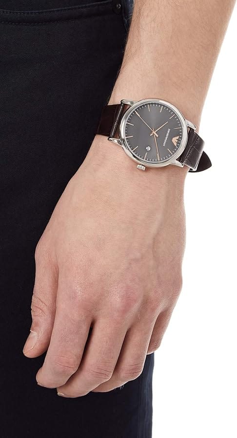 Emporio Armani Luigi Quartz Gray Dial Brown Leather Strap Watch For Men - AR1996