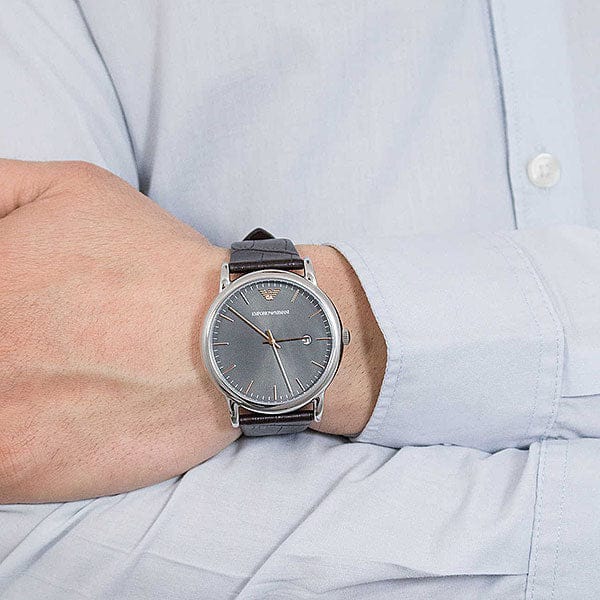 Emporio Armani Luigi Quartz Gray Dial Brown Leather Strap Watch For Men - AR1996