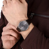 Emporio Armani Luigi Quartz Gray Dial Brown Leather Strap Watch For Men - AR1996