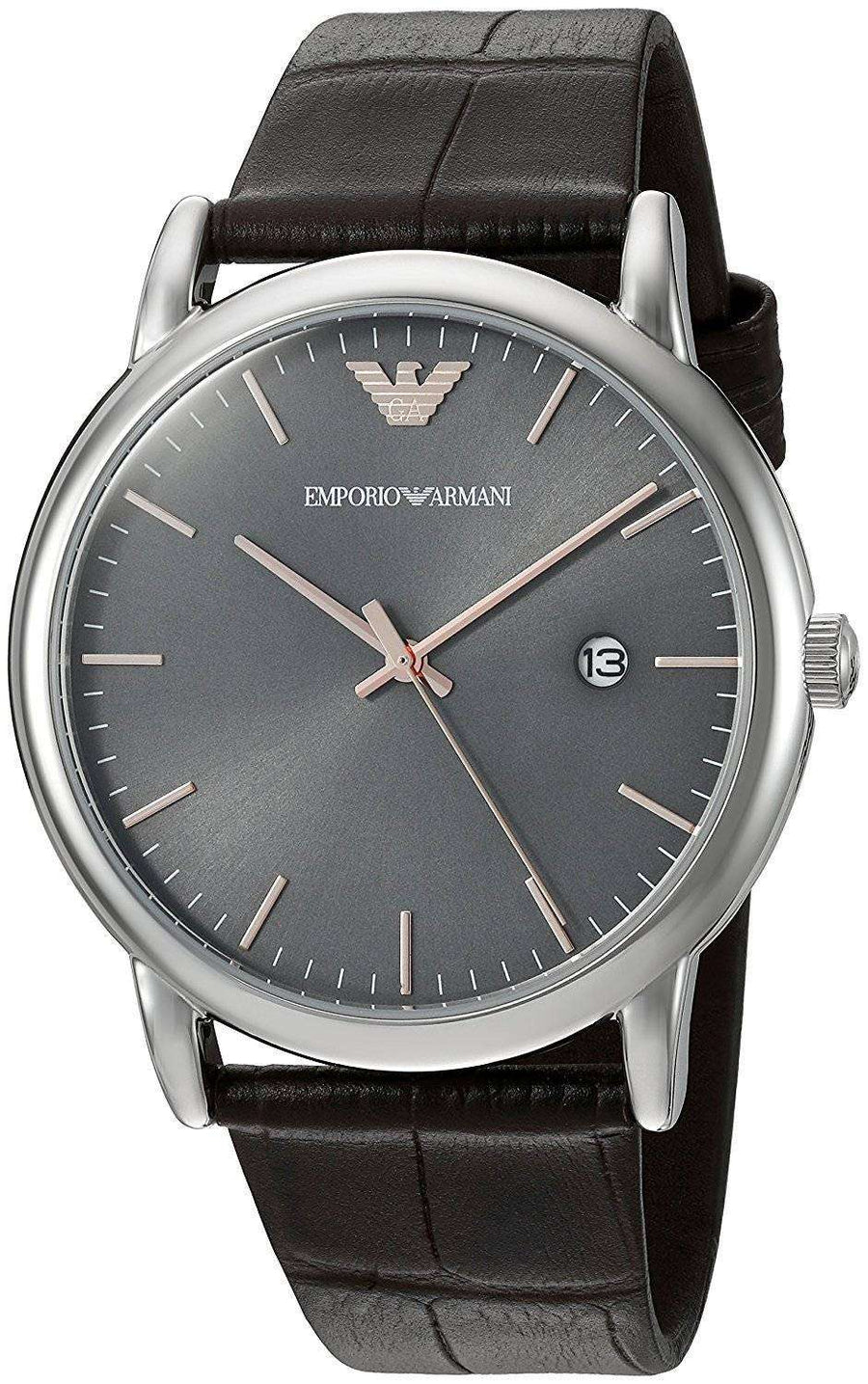 Emporio Armani Luigi Quartz Gray Dial Brown Leather Strap Watch For Men - AR1996