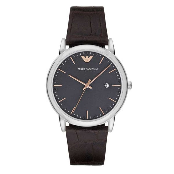 Emporio Armani Luigi Quartz Gray Dial Brown Leather Strap Watch For Men - AR1996
