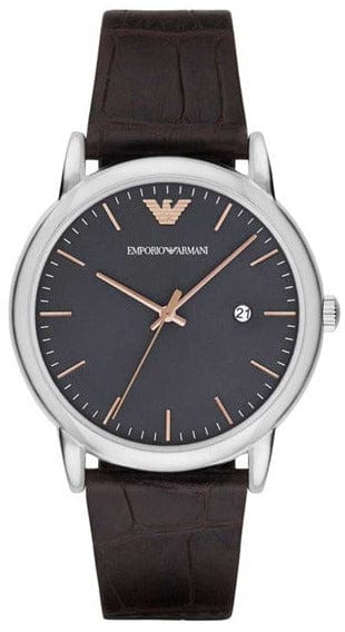 Emporio Armani Luigi Quartz Gray Dial Brown Leather Strap Watch For Men - AR1996