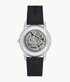 Emporio Armani Luigi Silver Skeleton Dial Black Leather Strap Watch For Men - AR1981