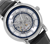 Emporio Armani Luigi Silver Skeleton Dial Black Leather Strap Watch For Men - AR1981