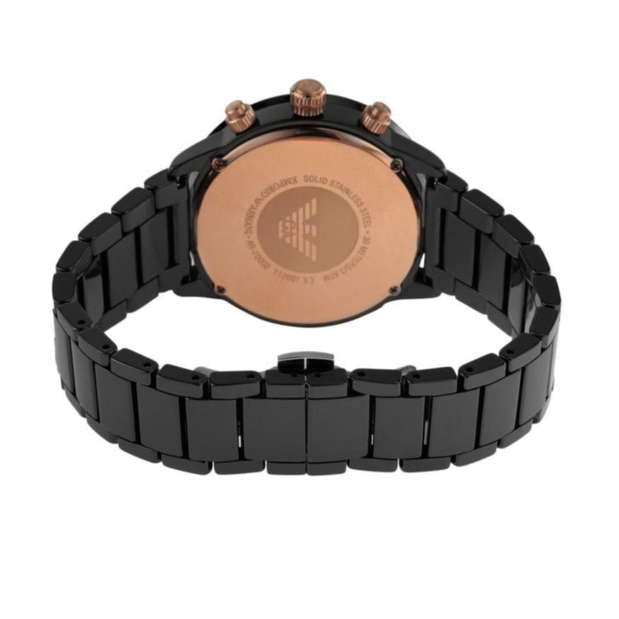 Emporio Armani Mario Ceramic Chronograph Black Dial Black Steel Strap Watch For Men - AR70002