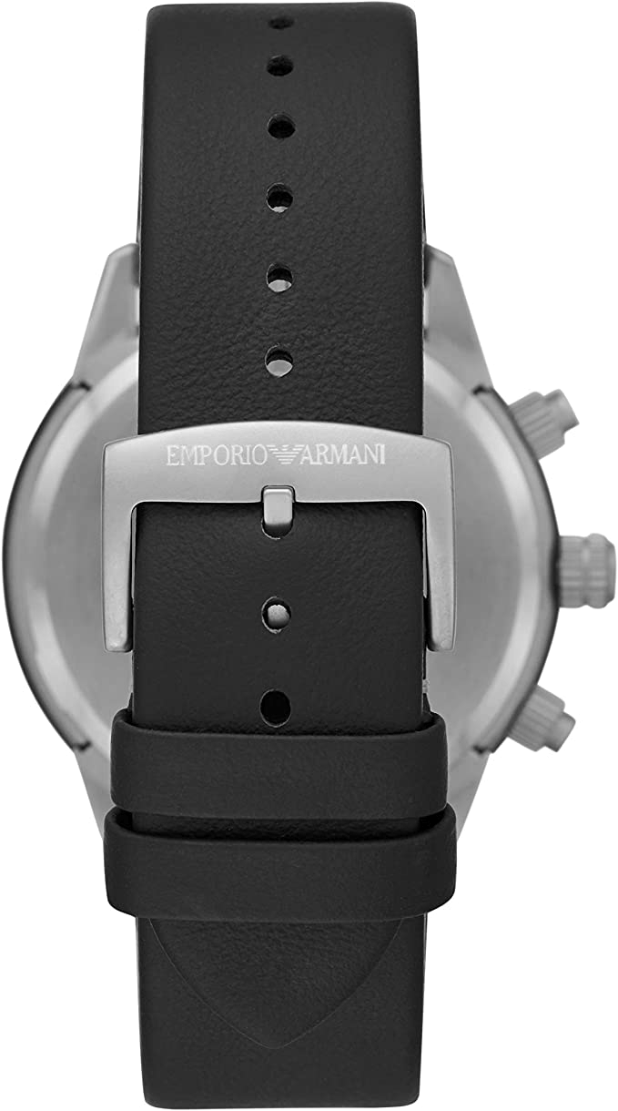 Emporio Armani Mario Chronograph Black Dial Black Leather Strap Watch For Men - AR11325