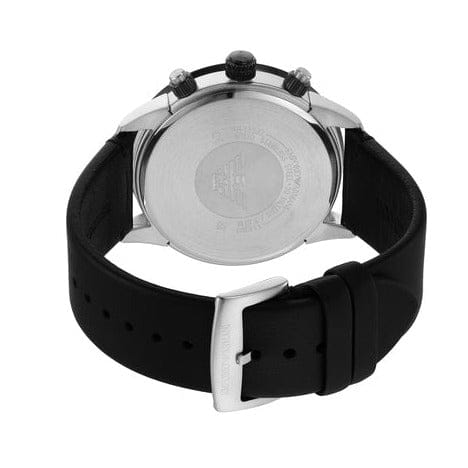 Emporio Armani Mario Chronograph Blue Dial Black Leather Strap Watch For Men - AR11522