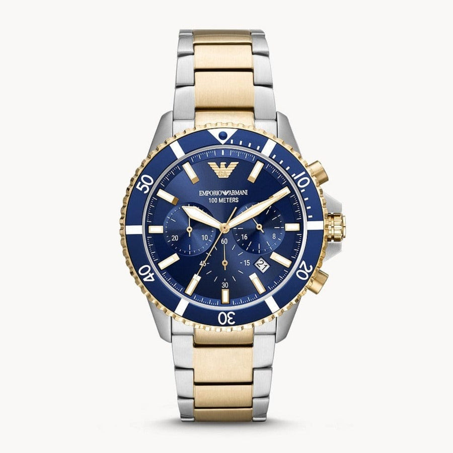 Emporio Armani Mario Chronograph Blue Dial Two Tone Steel Strap Watch For Men - AR11362