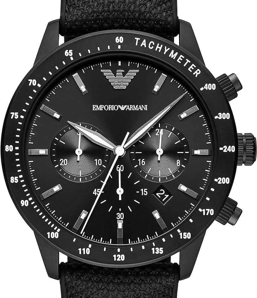 Emporio Armani Mario Chronograph Quartz Black Dial Black Nylon Strap Watch For Men - AR11453