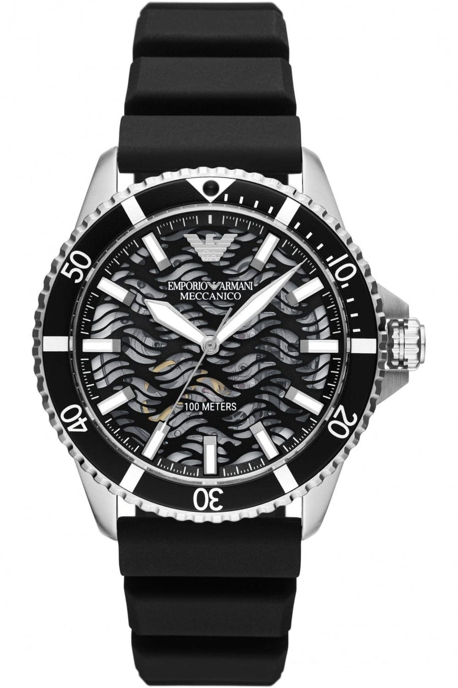 Emporio Armani Meccanico Automatic Black Dial Black Silicone Strap Watch For Men - AR60062