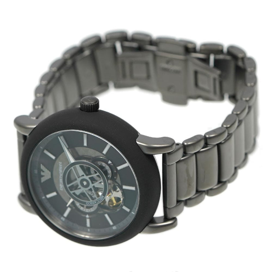Emporio Armani Meccanico Automatic Black Dial Black Steel Strap Watch For Men - AR60010