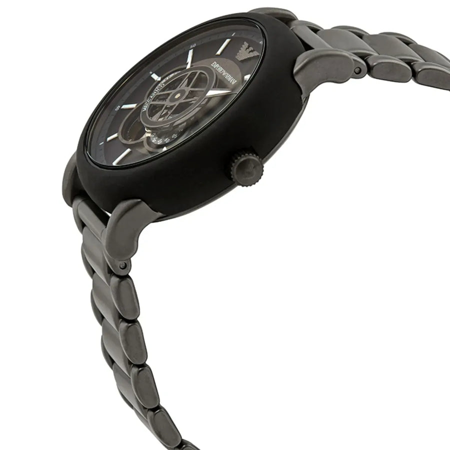 Emporio Armani Meccanico Automatic Black Dial Black Steel Strap Watch For Men - AR60010