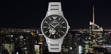 Emporio Armani Meccanico Automatic Black Dial Silver Steel Strap Watch For Men - AR60055