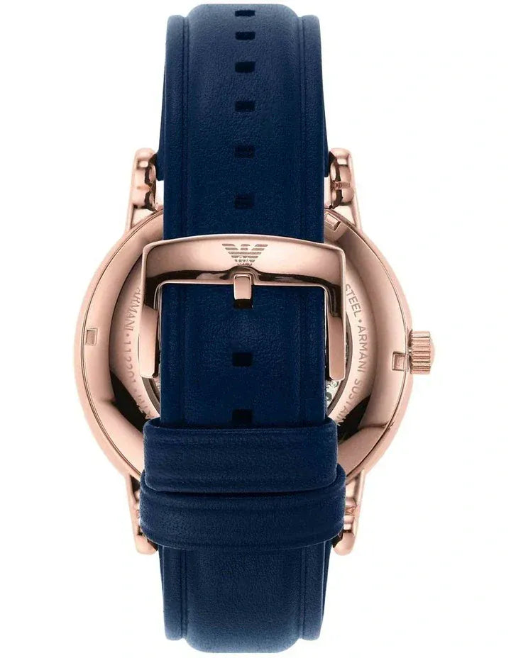Emporio Armani Meccanico Automatic Blue Dial Blue Leather Strap Watch For Men - AR60050