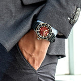 Emporio Armani Meccanico Automatic Red Dial Black Silicon Strap Watch For Men - AR60070