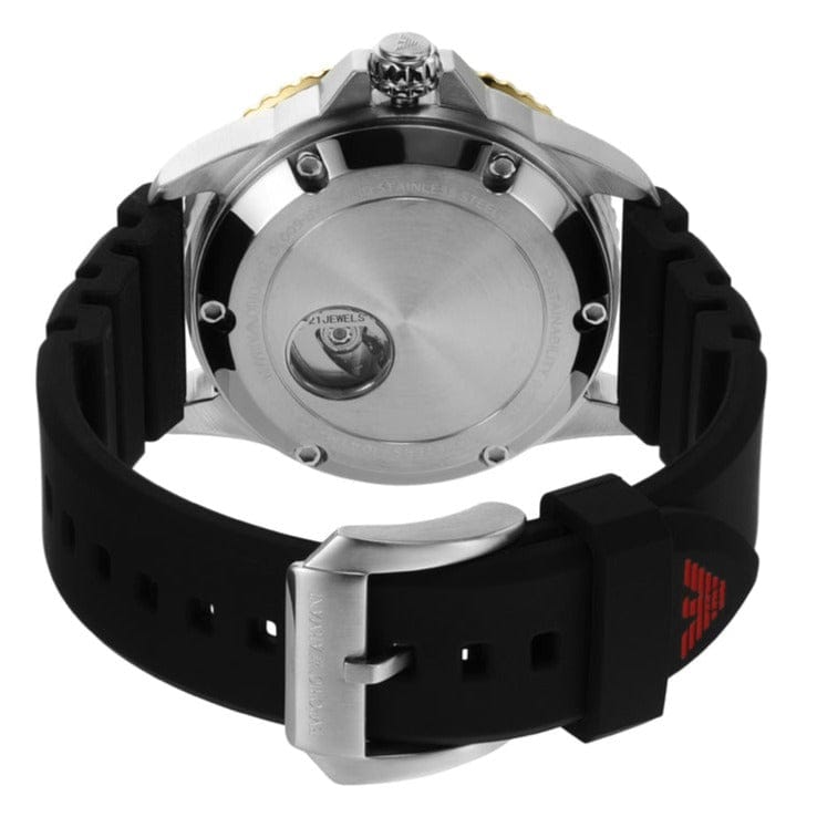 Emporio Armani Meccanico Automatic Red Dial Black Silicon Strap Watch For Men - AR60070