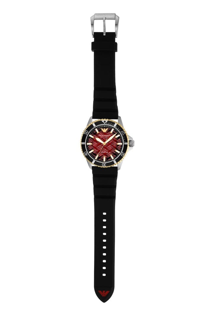 Emporio Armani Meccanico Automatic Red Dial Black Silicon Strap Watch For Men - AR60070
