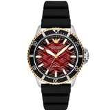Emporio Armani Meccanico Automatic Red Dial Black Silicon Strap Watch For Men - AR60070