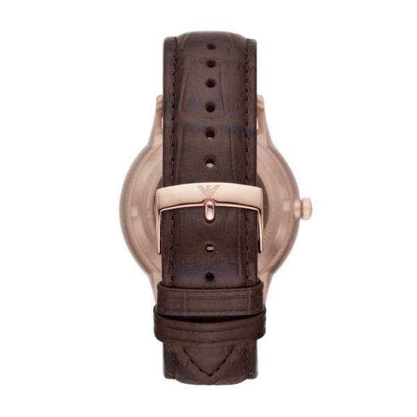 Emporio Armani Meccanico Automatic Silver Dial Brown Leather Strap Watch For Men - AR60039