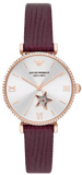 Emporio Armani Meccanico Automatic Silver Dial Burgundy Leather Strap Watch For Women - AR60044