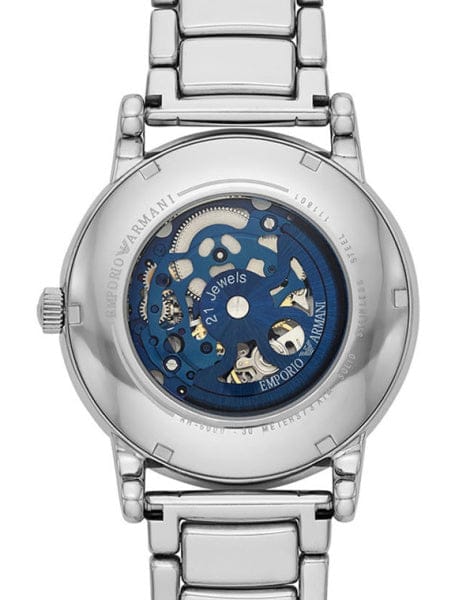 Emporio Armani Meccanico Automatic Silver Dial Silver Steel Strap Watch for Men - AR60006