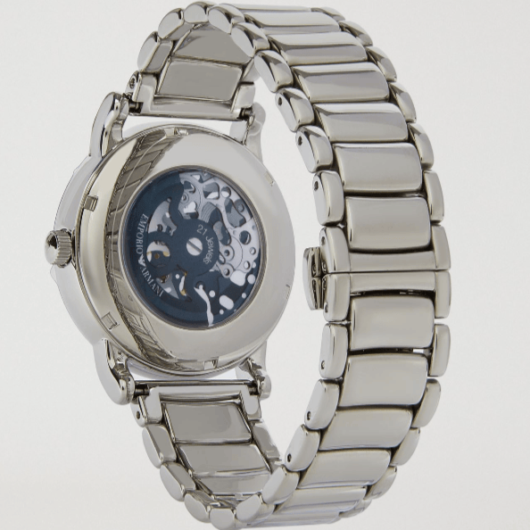 Emporio Armani Meccanico Automatic Silver Dial Silver Steel Strap Watch for Men - AR60006
