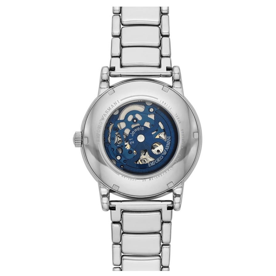 Emporio Armani Meccanico Automatic Silver Dial Silver Steel Strap Watch for Men - AR60006