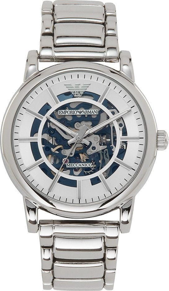 Emporio Armani Meccanico Automatic Silver Dial Silver Steel Strap Watch for Men - AR60006