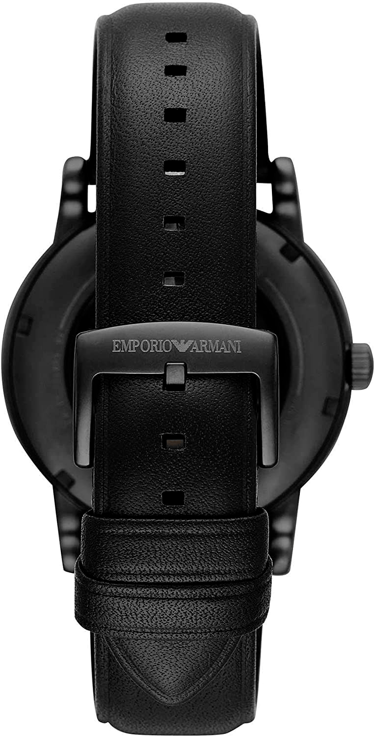 Emporio Armani Meccanico Automatic Skeleton Dial Black Leather Strap Watch For Men - AR60008