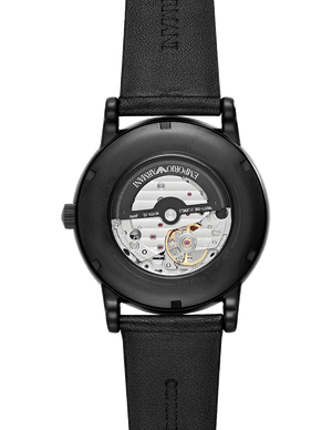 Emporio Armani Meccanico Automatic Skeleton Dial Black Leather Strap Watch For Men - AR60008
