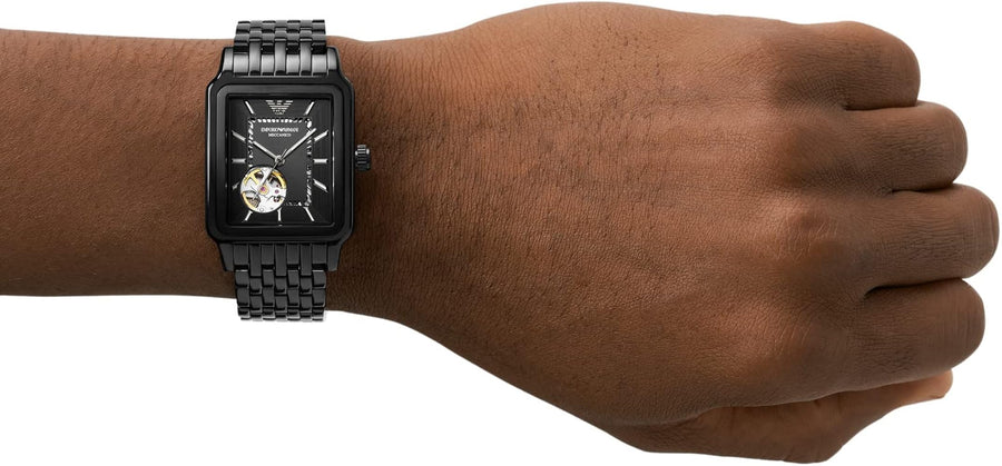 Emporio Armani Meccanico Black Dial Black Steel Strap Watch For Men - AR60058