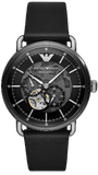 Emporio Armani Meccanico Skeleton Black Dial Black Leather Strap Watch For Men - AR60026